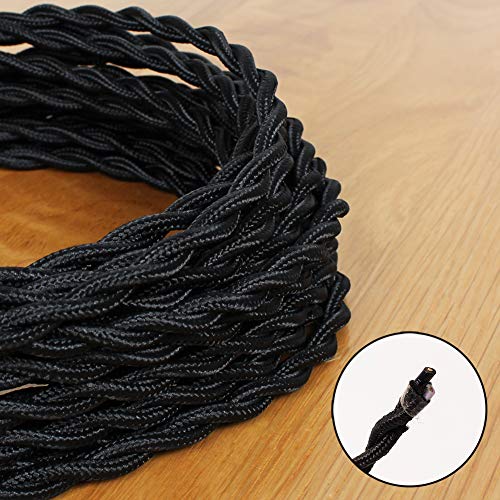25Ft Fabric Cloth Covered Lamp Twisted Wire,Prunlla Vintage 18/2 Industrial Electrical Cord,18-Gauge Antique Style For Retro Lamp,Diy Projects(Black) #TOP1