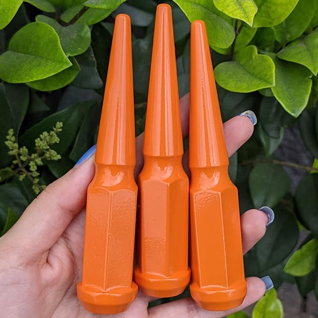 32 Pc Powder Coated Orange Spike Lug Nuts | M14x1.5 | 4.5 inch Tall | 1 Piece Construction | for 2012-2024 RAM 2500 3500 Dually Heavy Duty 8x6.5 8 Lug
