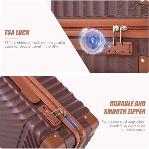 Image of Cosbarn Carry On Luggage 22x14x9 Airline Approved, Hardside 20 Inch Carry on Suitcases with Wheels, Hard Shell ABS Lightweight Carry on Luggage Set, Travel Suitcase Set with TSA Lock, Burgundy