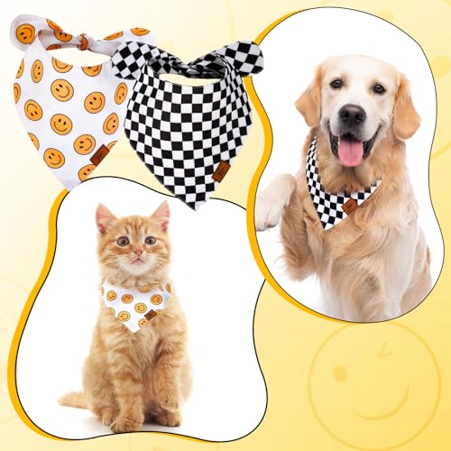 2Pcs One Happy Dude Dog Bandana Boho Smile Face Checkerboard Print Fabric Pet Scarf Medium Sizes Adjustable Pet Neckerchief Dog Bibs for Birthday Costume Accessories 2Pcs One Happy Dude Dog Bandana Boho Smile Face Checkerboard Print Fabric Pet Scarf Medium Sizes Adjustable Pet Neckerchief Dog Bibs for Birthday Costume Accessories