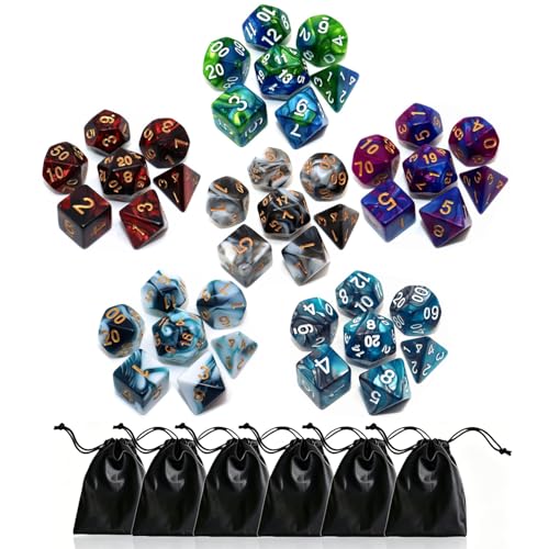 Polyhedral DND Dice Set 6Pack Double-Colors Dice Sets with D4 D6 D8 D10 D% D12 D20 Compatible with Dungeons and Dragons D&D RPG MTG Table Games (42 Pieces)