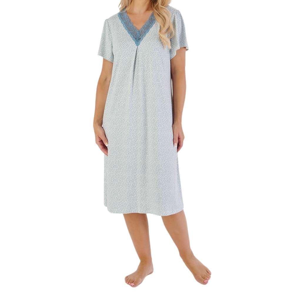 Slenderella Women's Solid Blue Gaspe Supersoft Short Sleeve Nightdress Gl07702 Xl