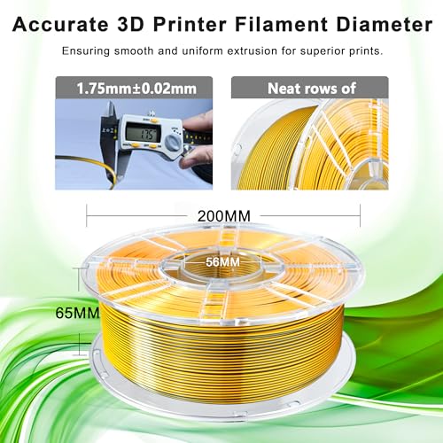 Image of iBOSS PLA+ 3D Printer Filament, PLA Plus Filament 1.75mm Silk Black Gold Shiny Silk Dual Color Filament, 3D Printing Filament 1KG /2.2lb Dimensional Accuracy + /- 0.02mm Fit Most FDM Printers