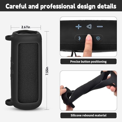 Boobowl Silicone Case Compatible with JBL FLIP 7 Bluetooth Speaker, Portable Cover for JBL Wireless Speaker, Travel Carrying Bag with Detachable Shoulder Strap (Box Only)-Black - Thumbnail 4