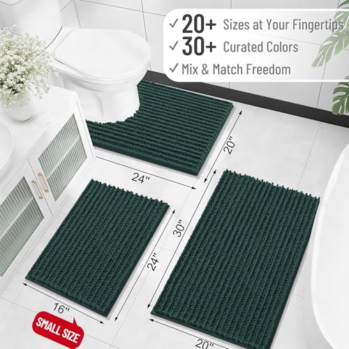 Image of OLANLY Long Bathroom Rugs Runner 59x24, Thick Soft and Absorbent Chenille Bath Mat, Non-Slip, Machine Washable Quick Dry Bath Rugs for Tub Shower Floor, Home Decor Accessories, Blackish Green