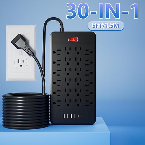 Miniatura 9 de Regleta de alimentación 30 en 1 con protección contra sobrecarga, 24 salidas de CA, 4 puertos USB, 2 puertos tipo C - Montaje en pared, cable de
