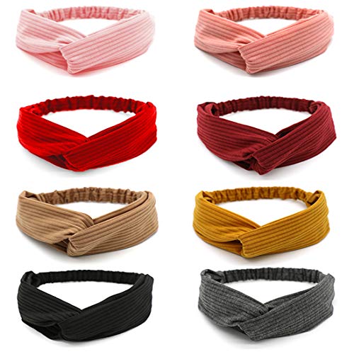 Vekola Headbands for Women Criss Cross Knotted Stretchy Headwrap for Girls Vintage Fashion Leisure Hair Accessories,8Pcs
