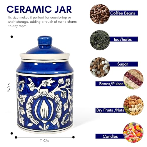 Image of Ceramic Pickle Jars For Storage Achar Chini Mati Barni Bharani Jars Jadi Jaadi Jadilu Pots Containers For Storing Salt, Tamarind Kitchen Storage With Lid, 850ML NON AIRTIGHT - Royal Blue