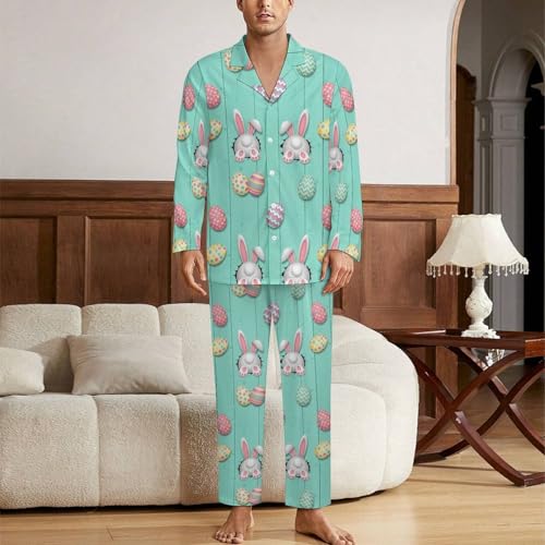 Men's Pajamas Set Sleepwear Pjs, Lightweight Long Sleeve Button Down V Collar Comfy Sleep Sets2