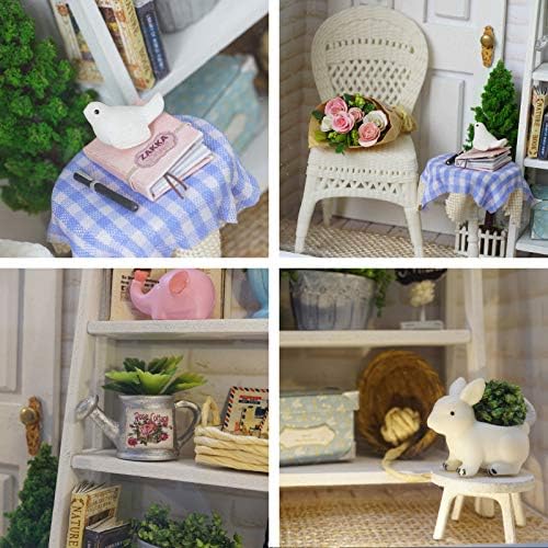 Cuteefun Miniature DIY Dolls House Kit, Wooden Photo Frame Style Kit with Furniture, LED Warm Light, Dust Proof, Handmade Crafts for Adults Birthday, Valentine's Day, Father's Day(Sunny House)