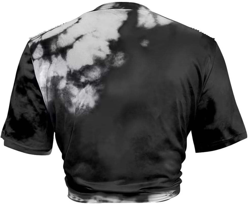 Sexy Graphic Tees for Women Tie Up Front Deep V Neck Top Short Sleeve Print Tassel Shirts - Image 3