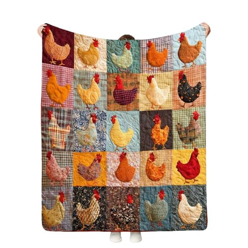 Crazyview Vintage Rooster Plaid Print Blanket Funny Cozy Chicken Throw Farm Quilt Chicken Decorations Warm Farmhouse Gifts for Adults and Kids for Thanksgiving Winter Holiday (100 * 150CM)