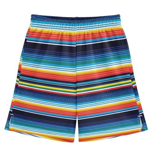 Mexican Serape Blanket Stripes Athletic Shorts with Zipper Pockets, Youth Boys Athletic Running Shorts for Summer