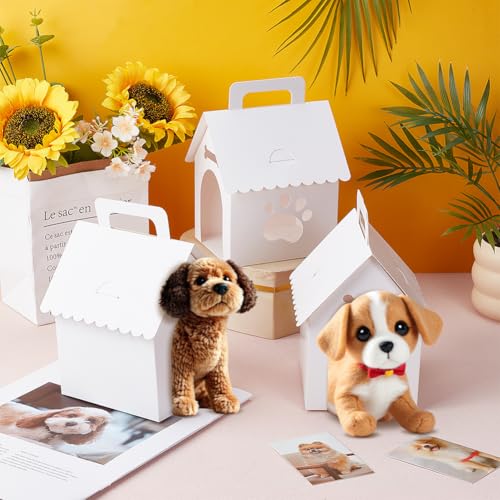 BENECREAT 30 Packung Hundehütten Geschenkboxen 10x12x18cm Großes Welpen Partygeschenk Set Mit Pfotenabdruck Fenstern Weiße Papier Haustier Feierboxen Für Hundegeburtstage Und Adoptionsveranstaltungen