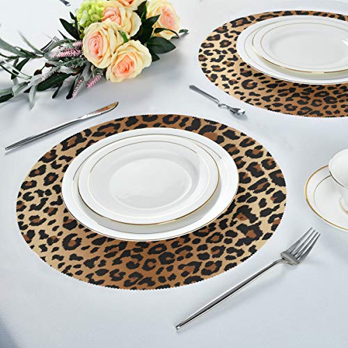 Blueangle Sexy Leopard Grain Table Round Placemats Set Of 6 Polyester Washable Decoration Table Mats, 15.4" #TOP5