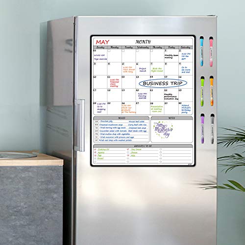 Jjpro Large Magnetic Dry Erase Monthly Calendar For Fridge - 16“X20" - Monthly Calendar, Meal Planner, And Notes/To Do/Grocery All-In-One, 6 Premium Magnetic Dry Erase Markers And Eraser Included #TOP6