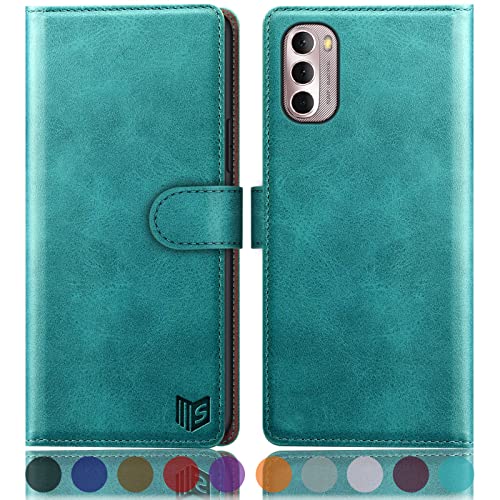 SUANPOT for Motorola Moto G 5G 2022 Wallet case ?RFID Blocking? Credit Card Holder, Flip Folio Book PU Leather Phone case Shockproof Cover Women Men for Moto G 5G Phone case (Blue Green)
