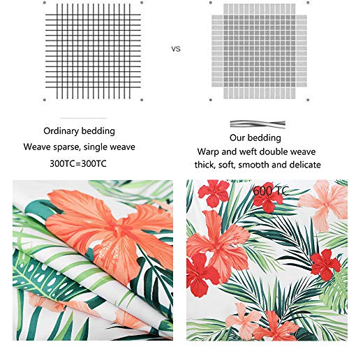 Fadfay Green Floral Sheets Queen Size 100% Cotton Floral Bed Sheet Ultra Soft Tropical Bedding Banana Palm Leaves Top Sheet Hawaiian Deep Pocket Fitted Sheet 4-Pieces #TOP3