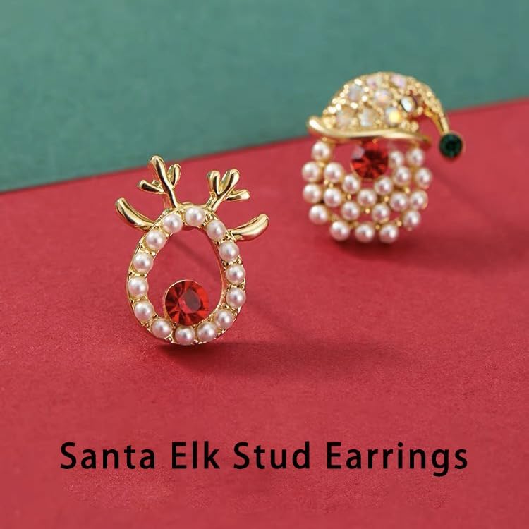 Christmas Earrings for Women,Sparkling Rhinestone Xmas Earrings Santa Hat Elk Stud Earrings Xmas Holiday Earring Christmas Jewelry Stocking Stuffers for Women - Image 6