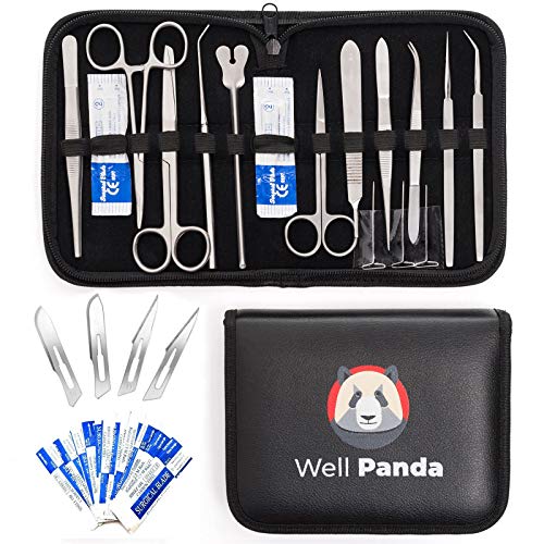 Well Panda Medics 20-Piece Set Advanced Dissection Kit for Frogs etc | Biology and Anatomy Lab Tools | Stainless Steel | Med and Vet Students | Surgical Kit | 3 Colors (Black)