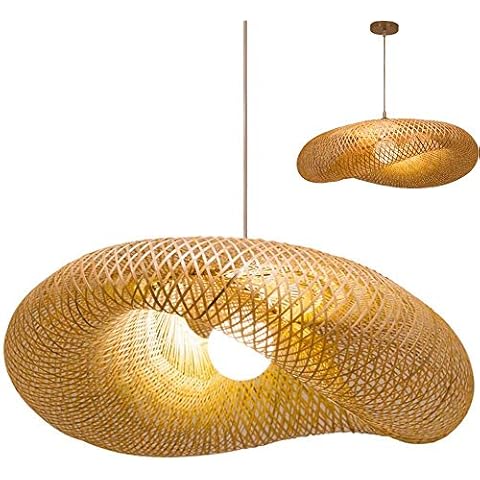 Simple Vintage Weaving Pendant Lights Natural Bamboo and Rattan Woven Hanging Lamp Adjustable E27 Restaurant Tea Room Bedroom Living Room Cafe Bamboo Pendant Lamp Chandelier,60cm Cover