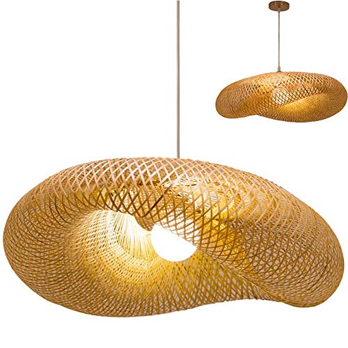 COCOL Simple Vintage Weaving Pendant Lights Natural Bamboo and Rattan Woven Hanging Lamp Adjustable E27 Restaurant Tea Room Bedroom Living Room Cafe Bamboo Pendant Lamp Chandelier,100cm
