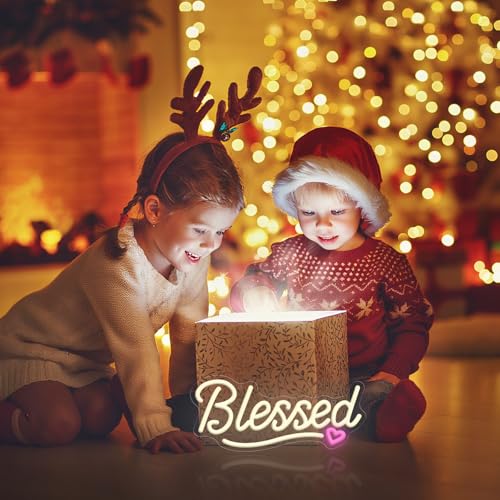 Image of LED Blessed Signs for Home Decor, Bless This Home Wall Decor Neon Sign with Dimmer, USB Powered Warm White Religious Decoration for Bedroom Living Room, farmhouse, housewarming and holiday gifts