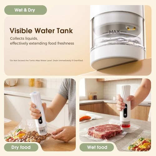Compact Vacuum Sealer for Food (Handheld Vacuum Sealer + 30 Reusable Vacuum Sealer Bags) Food Saver Vacuum Sealer Machine with Battery Display, Travel Lock and Visible Water Tank for Kitchen Meal Prep - image 4