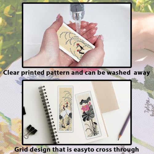Image of ACRNIGHEET 6PCS Cross Stitch Bookmark Kit for Beginner Chinese-Style Stamped Cross Stitch Kits Needlepoint Kit for Adults DIY Tassel Embroidery Bookmark Kits with Instructions Craft Gift 8.5 inchx3 inch 11CT