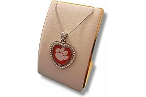 Clemson Heart Shaped Necklace with Austrian Crystals - Sterling Silver