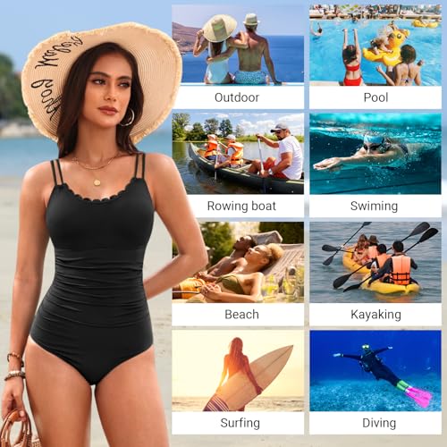Daci Womens One Piece Swimsuit Tummy Control - Slimming Bathing Suit Scalloped Neck Full Coverage Swimwear 20254