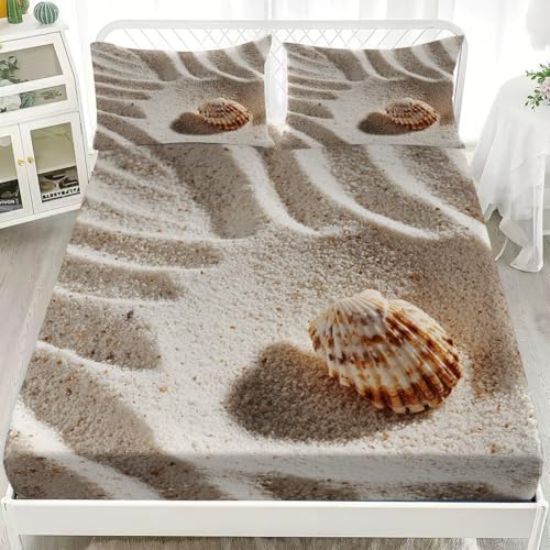 Sábana Bajera Juegos de Cama 135x190 cm con Elástica Bolsillo Profundo 30cm Estado De áNimo Costero Individual Ajustables Protector De Colchón Suave Cómoda Beige Claro para Adolescentes y Adultos