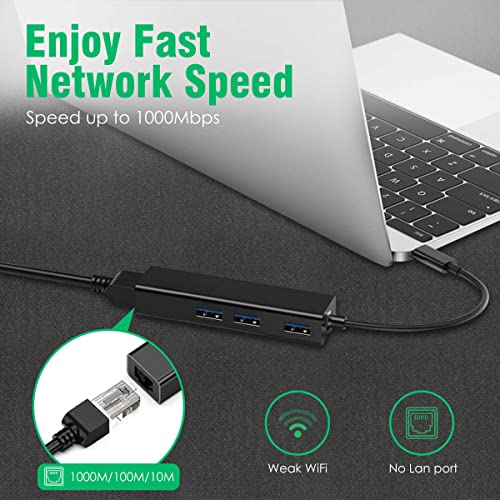 Image of AGARO USB C to Ethernet Adapter, 4-in-1 RJ45 to USB C Thunderbolt 3 /Type-C Gigabit Ethernet LAN Network Adapter