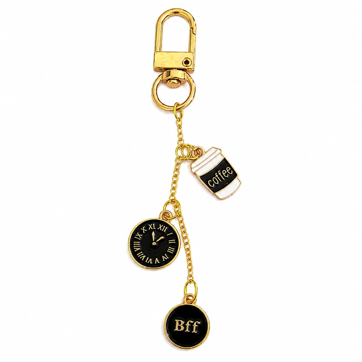 BFF Coffee Clock Charm Keychain | Gold-Tone Chain, Enamel Charms-image-8
