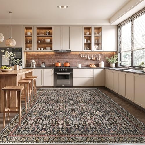 Rugland 5x7 Area Rugs - Stain Resistant Washable Rug, Anti Slip Rugs for Living Room, Vintage Tribal Area Rugs(Vintage01-Rust, 5'x7')