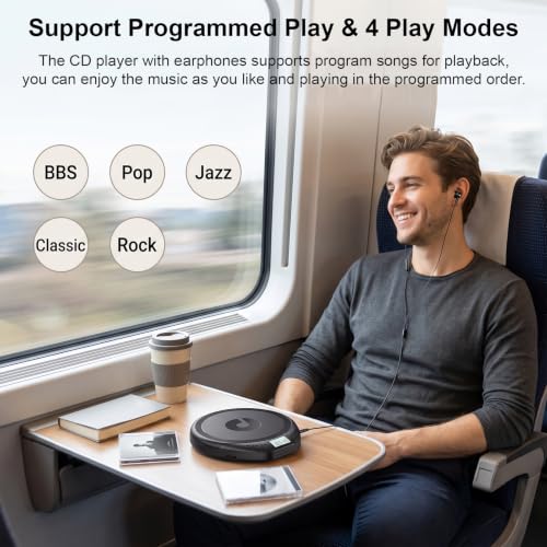 Image of Gueray Portable CD Player with Earphones CD Player for Car | CD Dsicman with Anti-Skip Shockproof with LCD Display Support PROG Memory Repeat Function