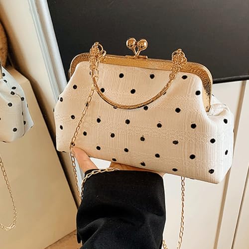 Kiss Lock Purse and Handbag for Women Polka Dot Medium Crossbody Bag Lace Handbags Kiss Clasp Tote Shoulder Bags2