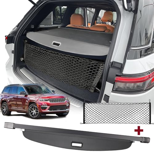 Volcaner Cargo Cover for 2022-2024 2025 2026 Jeep Grand Cherokee Accessories(2 Row; WL) 4XE Carbon Fiber Look Retractable Storage Tonneau Luggage Security Shield Shade Privacy Trunk Cover