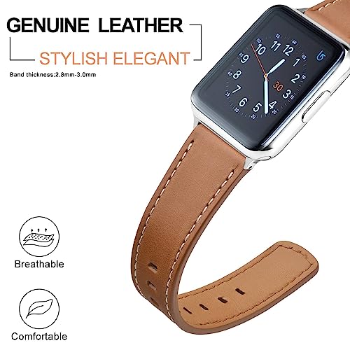 Image of ANNEFIT 21mm Watch Band, Quick Release Genuine Leather Replacement Strap (Gold Brown)