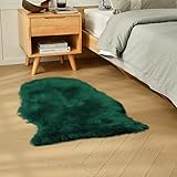 duduta Emerald Green Faux Sheepskin Fur Throw Rug 2x3 ft, Fluffy Shag Fur Seat Chair Covers Washable