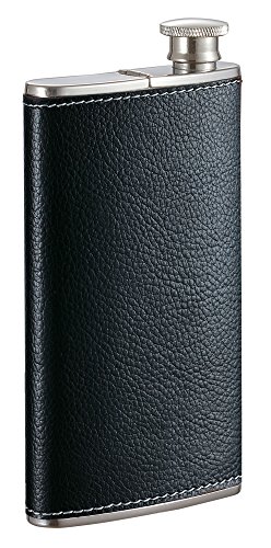 Visol Products VF2041BK Edian Stainless Steel Flask with Built-in Cigar Leather Case, 4 oz, Black