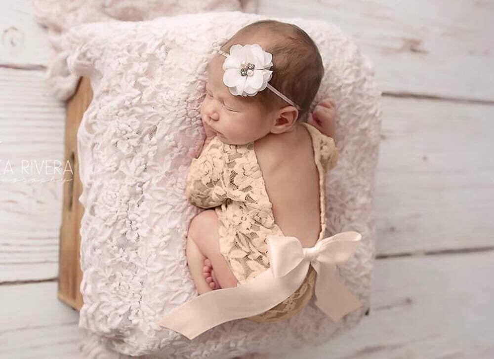 ForBaysy Accessoires de photographie pour nouveau-né - Barboteuse en dentelle avec bandeau à fleurs mignon - Accessoires de pose pour nouveau-né