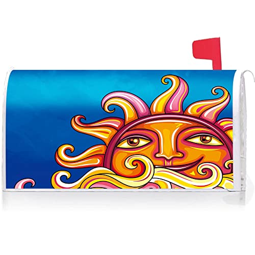 Image of Texupday Smile Colorful Sun Decoration Mailbox Cover with Magnetic Strip Spring Summer Mailbox Wraps Post Letter Box Cover Standard Size 21 inch X 18 inch for Garden Outdoor Yard Decor