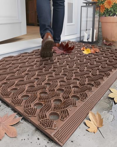 Color&Geometry Felpudo Exterior de TPE Ultra Resistente e Impermeable, Alfombra de Entrada Exterior Antideslizante con Conectores, Ecológico y Sin Olor, Apto para Todo Clima, 61x91 cm, Marrón