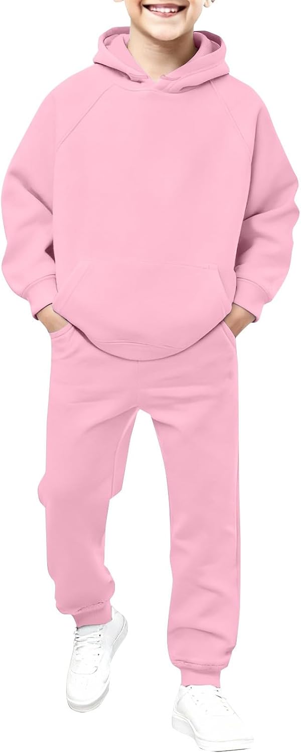 Girls' Sweatsuit 2 Pcs Printed Button Down Hooded Sweatshirts And Jogger Sweatpants Set 3 To 12Y