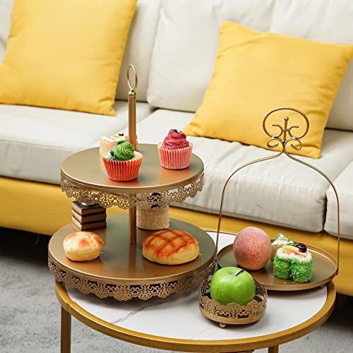 Zumeler 9Pcs Metal Cake Stands Round Cake Stands Candy Fruite Display Plate Cupcake Serving Tower For Wedding Brithday Party Celebration Home Decoration,Gold #TOP6