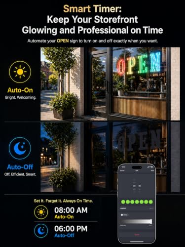 Image of 32 inchx10 inch LED Open Sign for Business - Smart App & Remote Control, Timer, Custom Colors & Brightness - High Visibility for Storefronts, Restaurants, Bars, Salons, Cafes