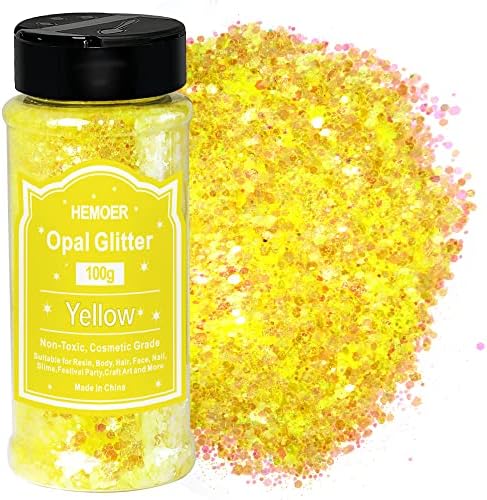 HEMOER Holographic Chunky Glitter, 100g Silver Chunky Sequins Glitter, Cosmetic Craft Glitters for Resin, Face, Nail, Body, Crafts, Slime Festival Party Art and More-3.52oz/Bottle