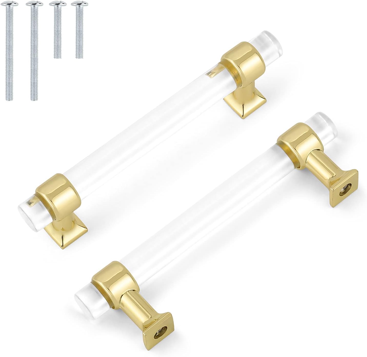 15 Pack Clear Acrylic Cabinet Handles,Polished Brass Pulls for Kitchen Cabinets,4 inch Hole(102mm) Centers Crystal Pulls,Gold Bathroom Furniture Pulls