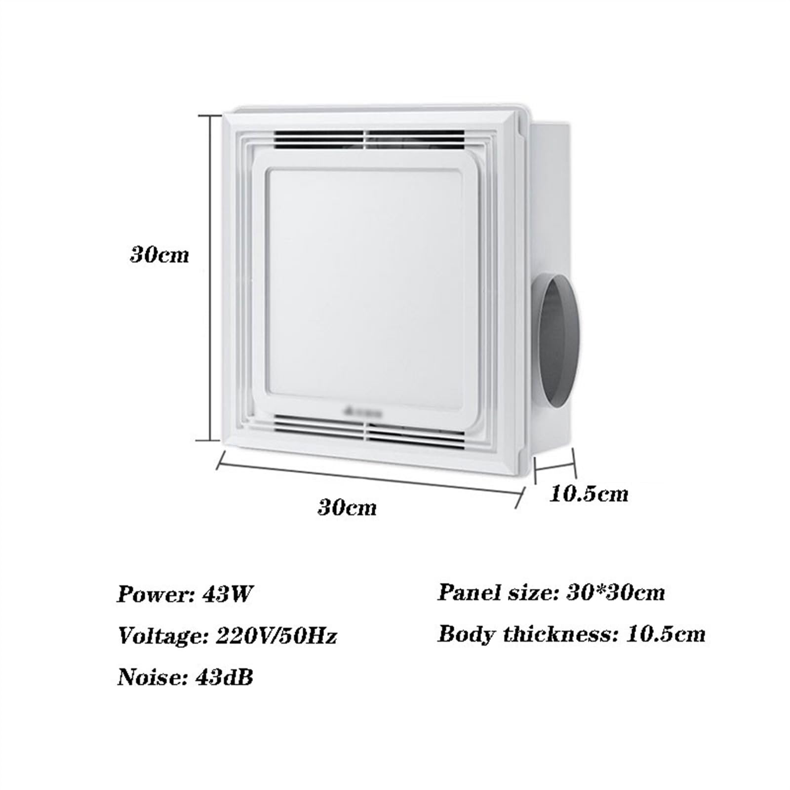 Ventilador Extractor Iluminación del baño Extractor de Aire Potente Techo silencioso Techo Integrado Baño Ventilador de ventilación de Techo de 30 x 30 cm Ventilador de Escape